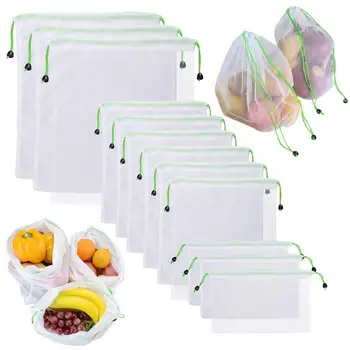 

Reusable Produce Bags 12Pcs Mesh Washable For Vegetable Fruit Sandwich Lightweight, Strong For Shopping Transporting Storing,