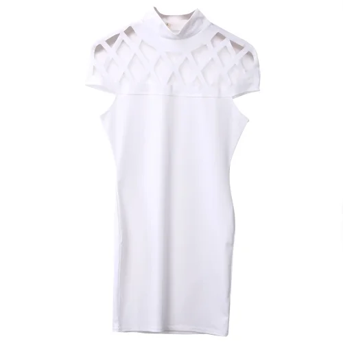  New 2016 Women Dress High Waisted Hollow Out Top Solid Short Sleeve Drop Shipping Sexy Hollow Out Vestidos 