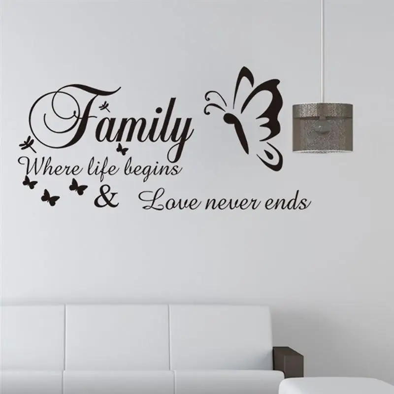 Виниловые наклейки на стену с надписью Family Where Life List Love Never Ends|Наклейки стену| |