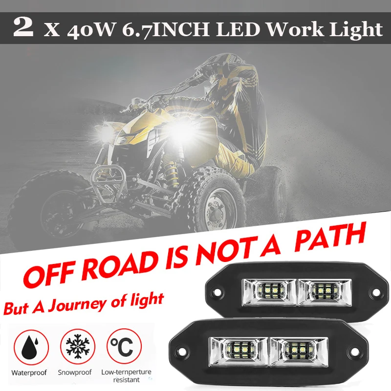 

2Pcs 40W Led Driving Light Bar Led Work Light Bar Straight Roof Mount Flood For Jeep Offroad Truck Atv Utv SUV Pickup Boats