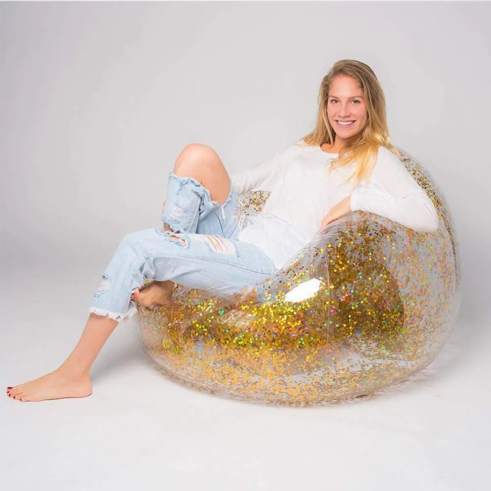 

Multi-purpose Sequins Inflatable Sofa Lazy Couch Outdoor Beach Bedroom Cute Recliner Fashion Cushion Sofa Chair