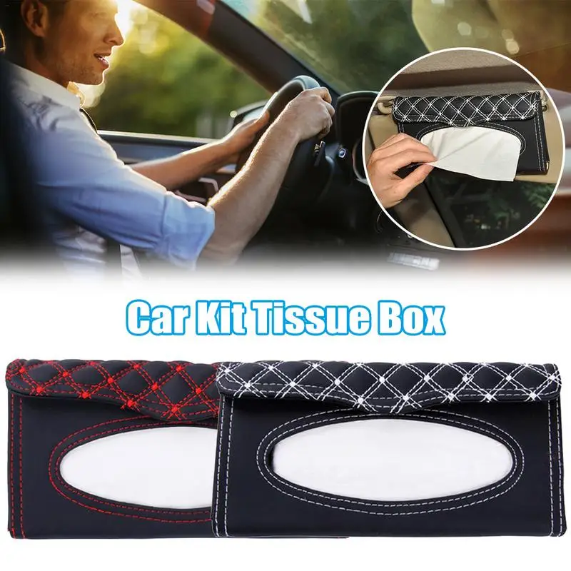

Hot 23x11CM Car Visor Tissue Box Car Accessories Clipboard PU Tissue Box Napkin Holder Auto Parts Elastic Hanging Buckle Design