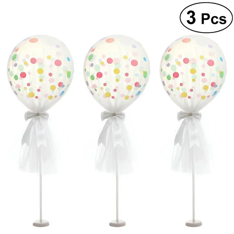 

3 Set Table Balloon Stand Kit 12inch Bowknot Tulle Dot Balloons with Poles and Bases for Party Wedding Birthday Anniversary