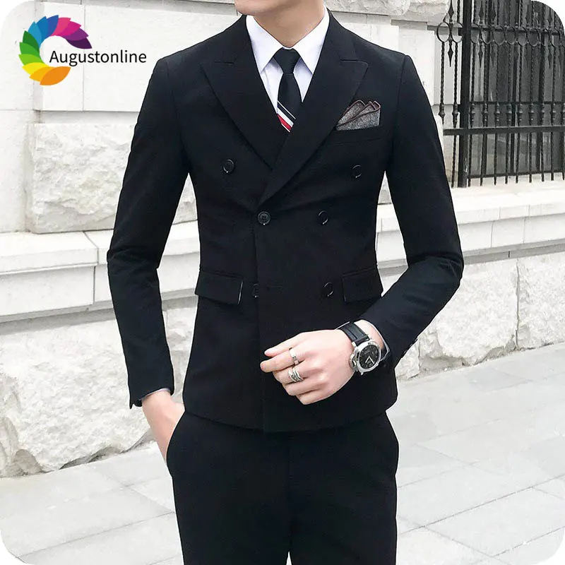 Slim Fit Black Men Suits Grey Groom Tuxedo Casual Male Blazers 2Piece Jacket Pants Terno Masculino Custom Made Costume Homme