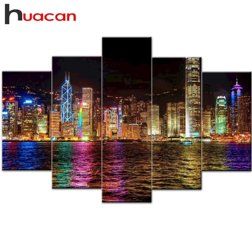 

Huacan Multi-picture Combination Diamond Embroidery Landscape Full Square 5D DIY Diamond Painting Seaside Scenery Home Decor