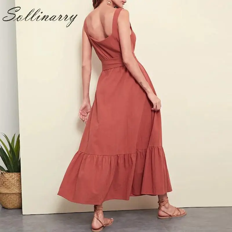 Sollinarry Holiday Long Summer Dress 2019 Women Casual High Waist Sashes Female Dresses Caramel Girl Bow Retro Dress Vestidos Sollinarry Holiday Long Summer Dress 2019 Women Casual High Waist Sashes Female Dresses Caramel Girl Bow Retro Dress Vestidos
