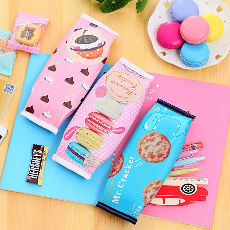 Kawaii Macaron школьный пенал для девочек милый крекер искусственная кожа ручка сумка