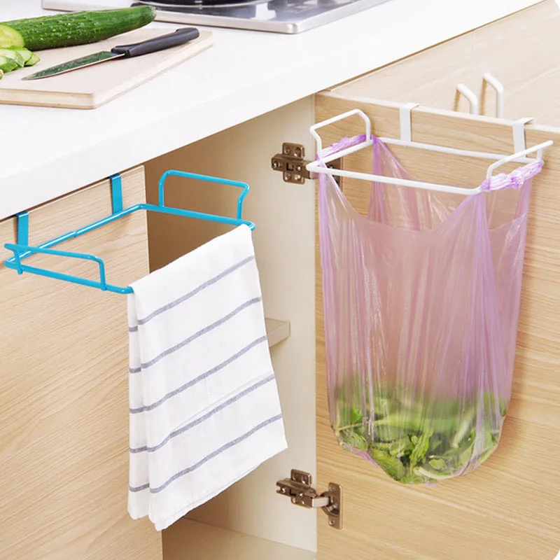 

Home Wall Hanging Rack Door Back Garbage Bag Debris Hook Multi-purpose Kitchen Cabinets Rags Storage Rack Hanging 2 Colors