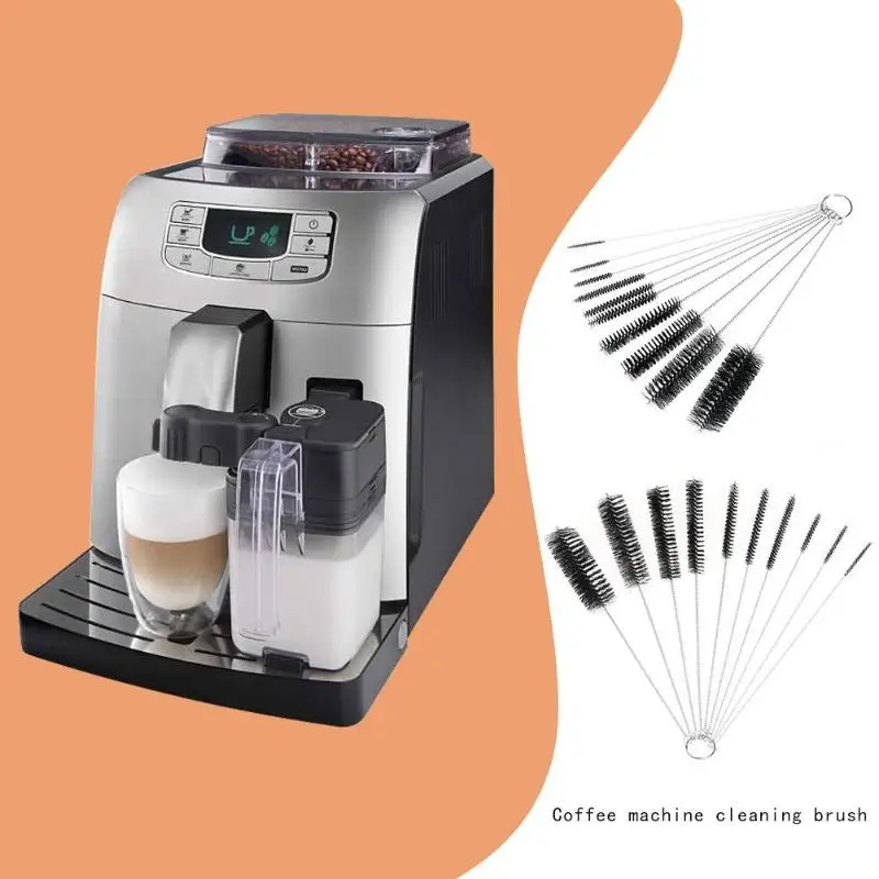 

10 Pcs Small Brushes Coffee Machine Cleaning Brushes Stainless Steel Nylon Tube Brush Set portable Thin Tube Cleaning Gadgets