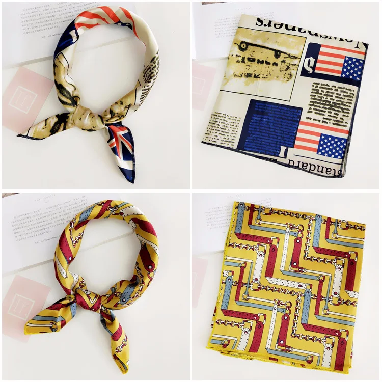 2019 women scarf silk feeling hair neck scarves square brand office Printing Hotel Waiter Flight Attendants Handkerchief rings