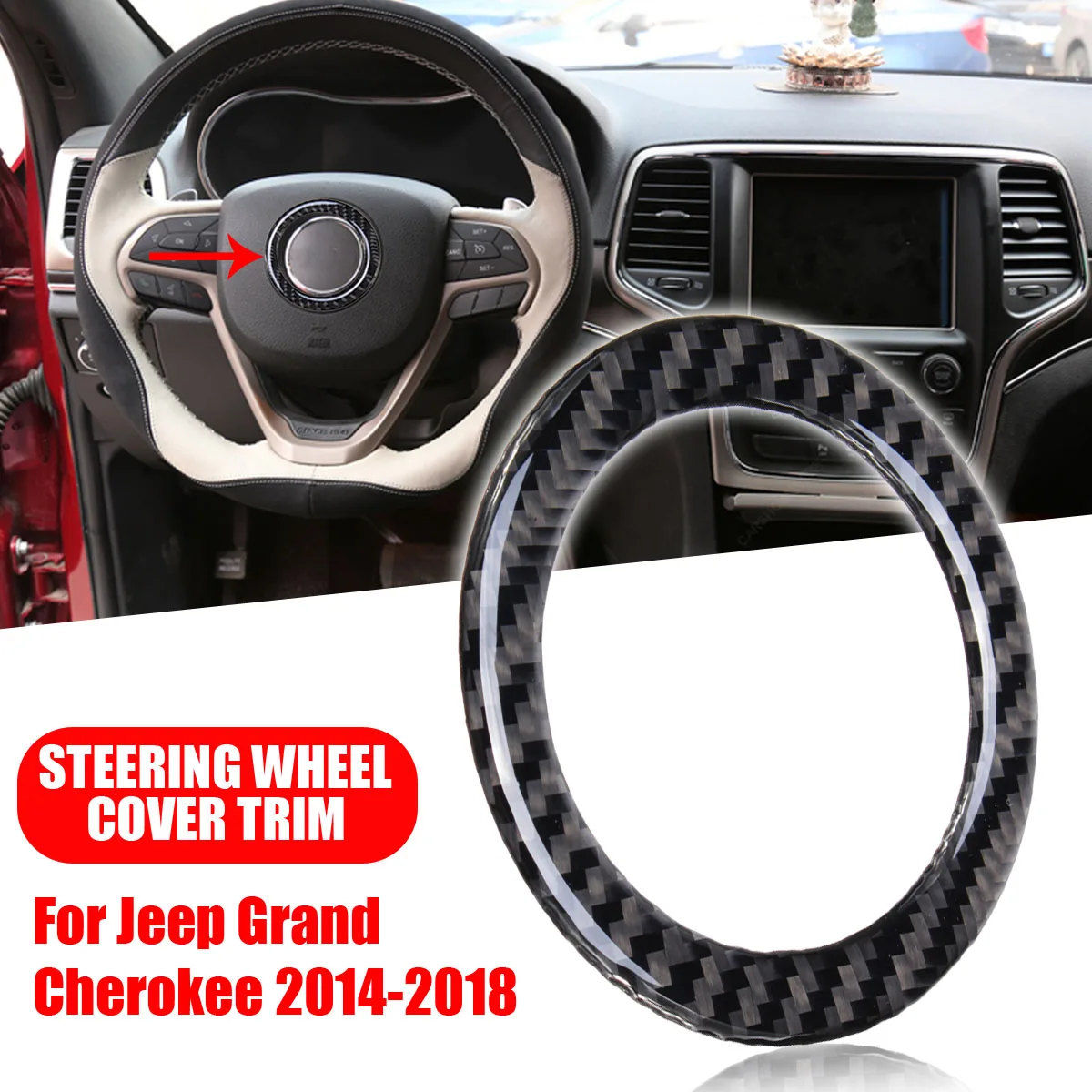 

Audew Carbon Fiber Car Steering Wheel Cover Trim For Jeep Grand Cherokee 2014 2015 2016 2017 2018 Black