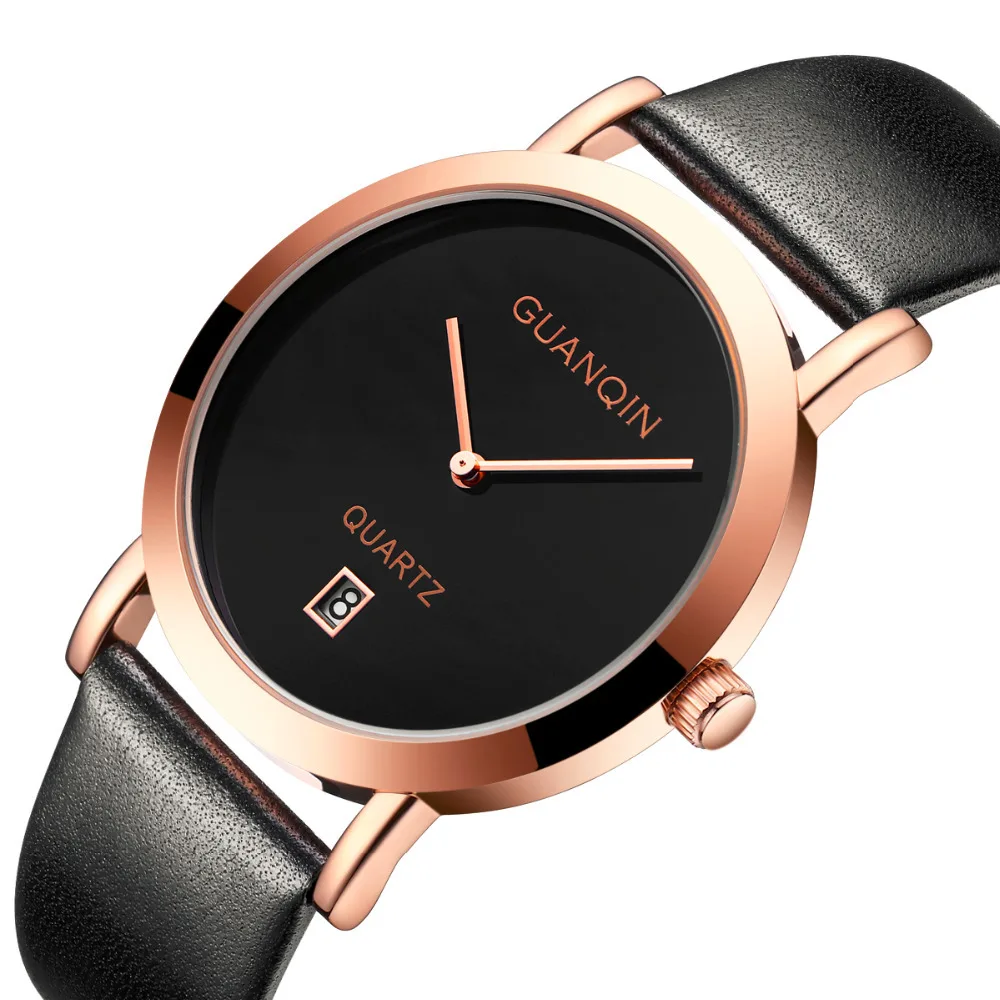 

Couple Watch GUANQIN Men Women Watch Simple Date Ladies Female Quartz Clock With Leather Strap Relogio Feminino Montre Femme