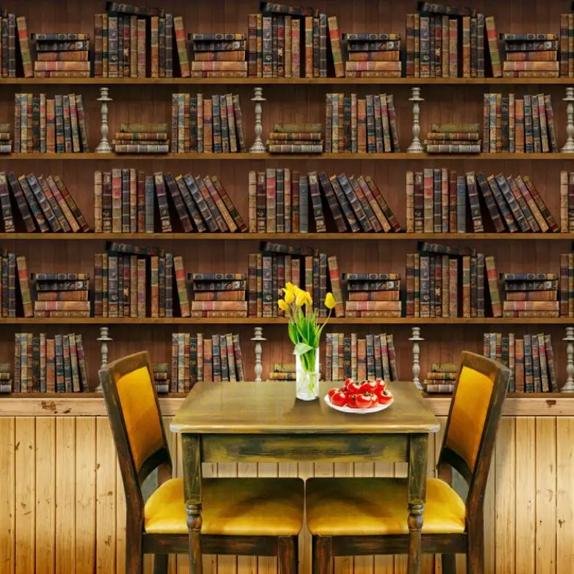 

Vintage Retro Books Shelf Wallpaper Diy Living Room Wall Decoration Wallpapers Roll Mural Self Adhesive Pvc Wall Paper Ez098