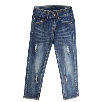 2020 Summer Fashion Pencil Denim Pants Women High Waist Ripped Hole Jeans Female Blue Casual Strech Skinny Pants Capris blue fashion low waist ripped letter pattern skinny jeans