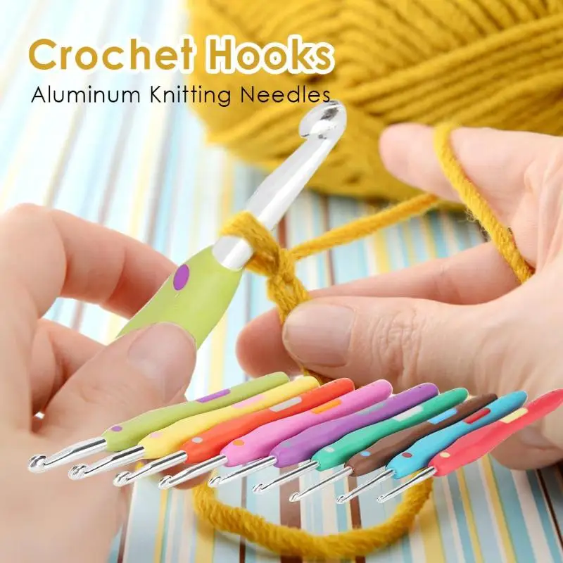 

9pcs/set Sewing Needles Mixed Size Crochet Hooks Plastic Handle Aluminum Embroidery Craft Knitting Needles Sewing Tools