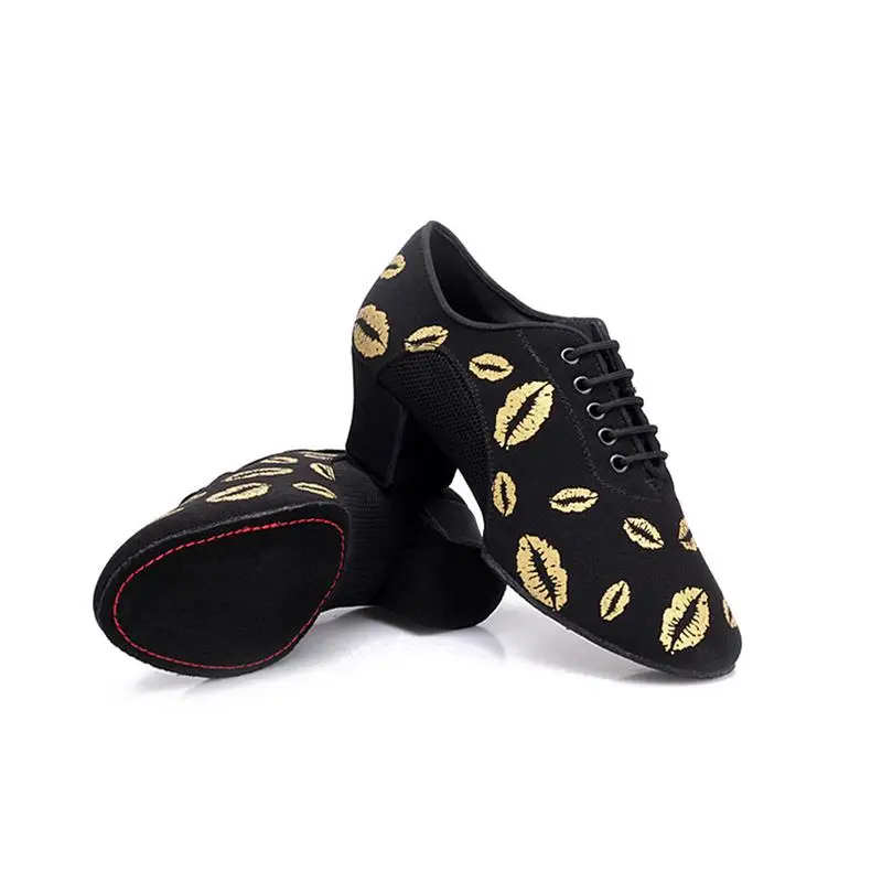 

HEILSA Lip-printed Latin Dance Shoes Women's Adult With Oxford Soft Bottom Just Dance Shoes Ballroom Dancing Dance Shoes Mesh