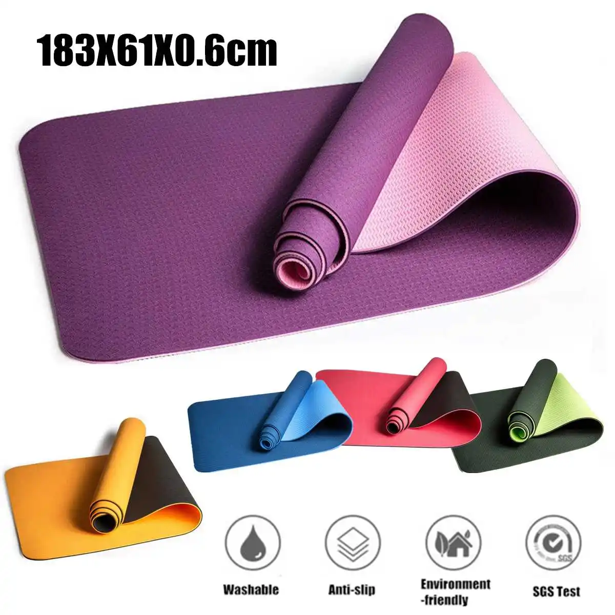 183X61X0.6cm TPE Yoga Mat Workout Exercise Mat Gym Fitness Pilates Non Slip Mat Fitness Body