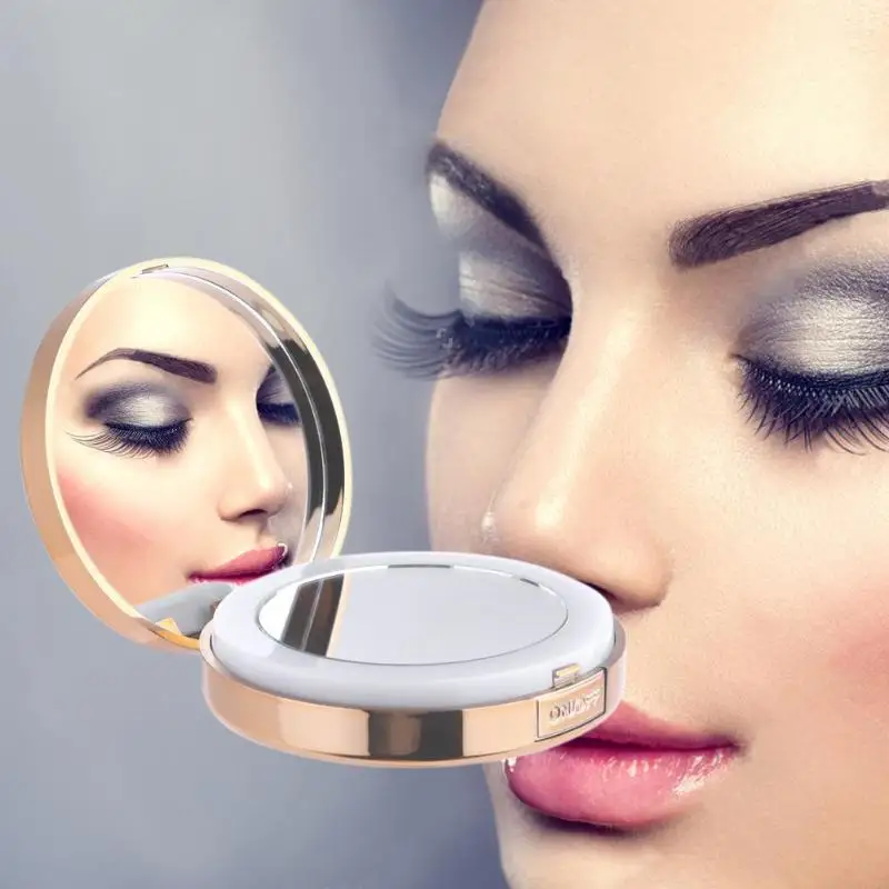 

USB Rechargeable Folding Beauty Makeup Cosmetic Mirror 2 Sides 4 Times Magnifier Rotary LED Ring Light Lamp