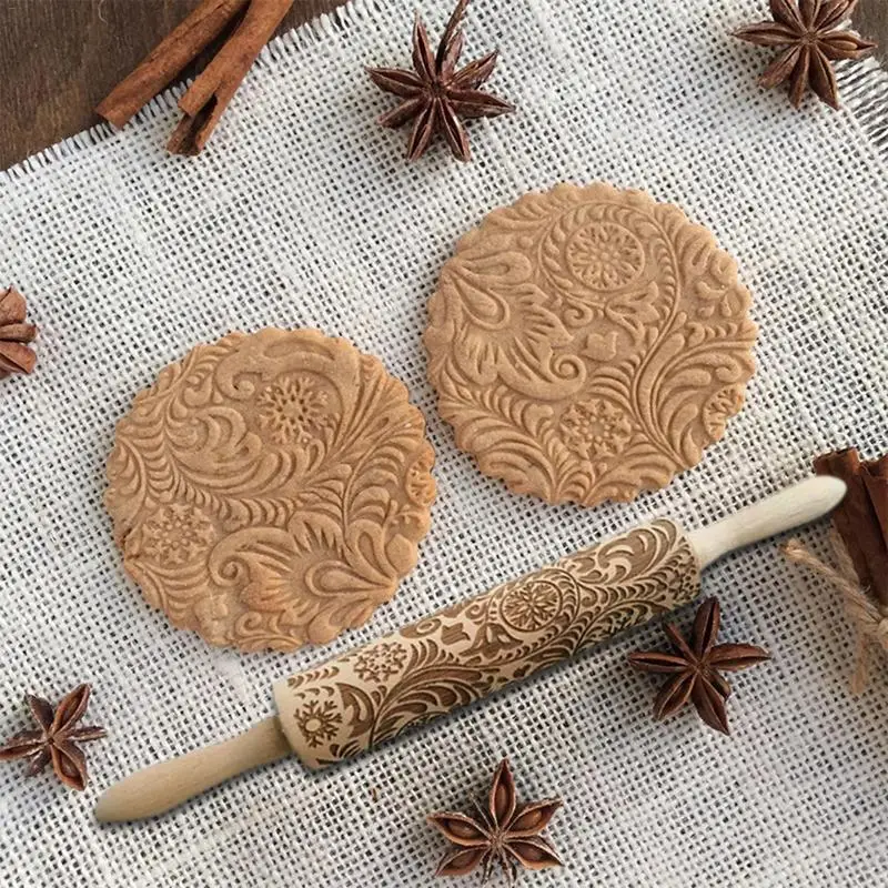 

Pattern Printing Rolling Pin Engraving Embossed Biscuit Dough Stick Kneading Tool Cake Dough Engraved Roller