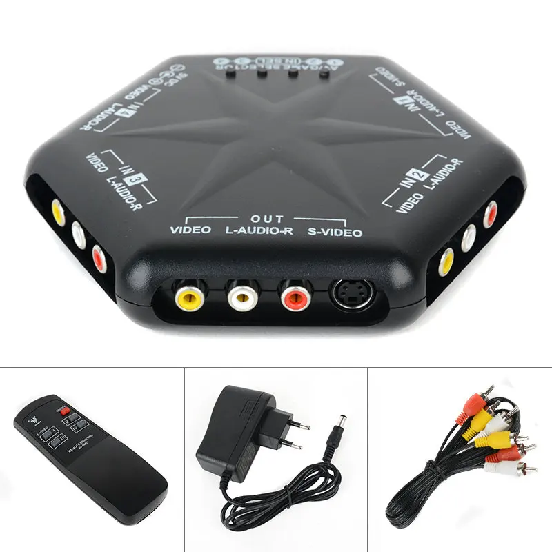 

New Arrival S-Video Audio Video AV RCA Switch Box Selector Splitter 4 in 1 out RCA Composite AV Cable for DVD Player PC VCR