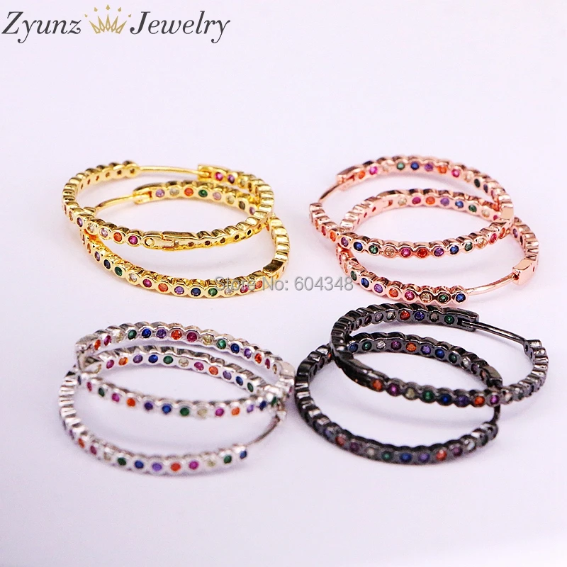 

5Pairs ZYZ339-2028 Rainbow CZ Round Shaped Earrings Women Trendy Micro Sparkling Zircon Stone Paved Hoop Earrings