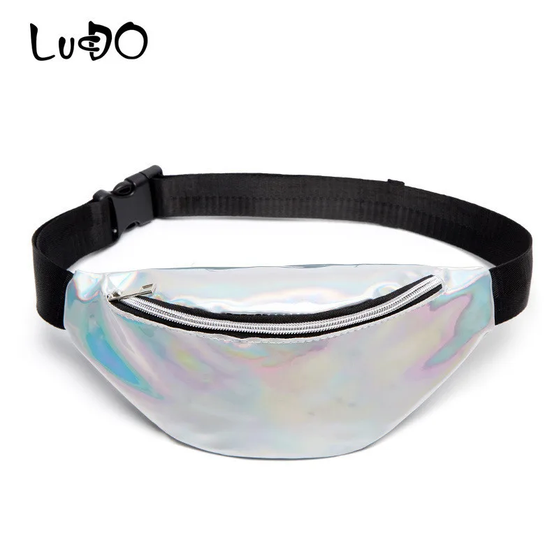 

LUCDO Sequin Women Waist Bag Laser Fanny Pack Running Zip Belt Bag Holiday Travel Shoulder Bag Purple Money Phone Bags Beach Sac