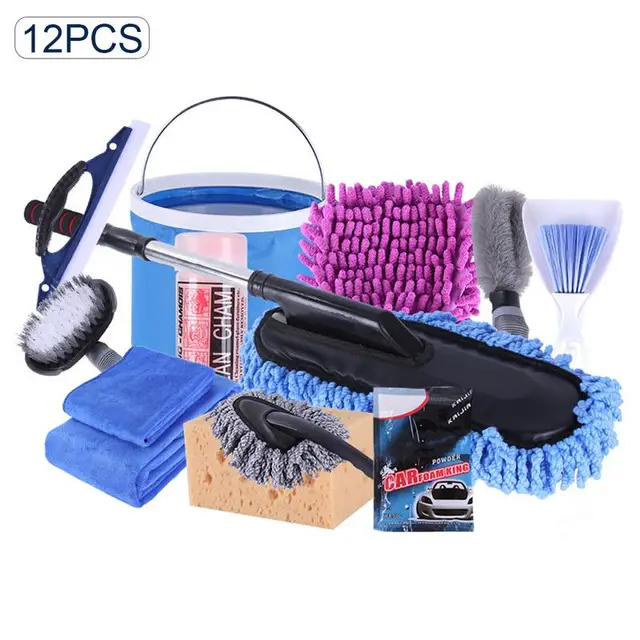 12PCS Car Cleaning Tools Kit Car Wash Tools Kit Towel Mops Dust Removal Brush Car Cleaning