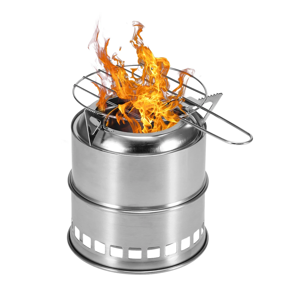 

Portable Folding Camping Stove Outdoor Cooking Wood Burning Stove with Alcohol Tray and Grill Net Hiking Traveling Picnic BBQ