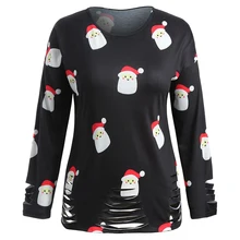 Rosegal размера плюс проблемная Рождественская футболка с Санта Клаусом женские футболки Осенняя футболка с круглым вырезом и Длинными Рукавами Женские топы