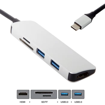 

10pcs/lot Cablecc USB 3.1 USB-C Type-C to Dual Ports 3.0 Hub&HDMI & SD TF Card Reader for PC Laptop & Macbook