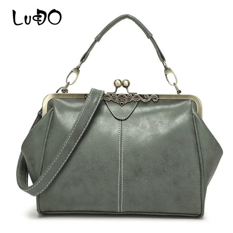 

LUCDO Vintage Leather Handbags Women Messenger Bags Retro Crossbody Shoulder Bags Metal Frame Small Clutch Handbags Bolsa SAC