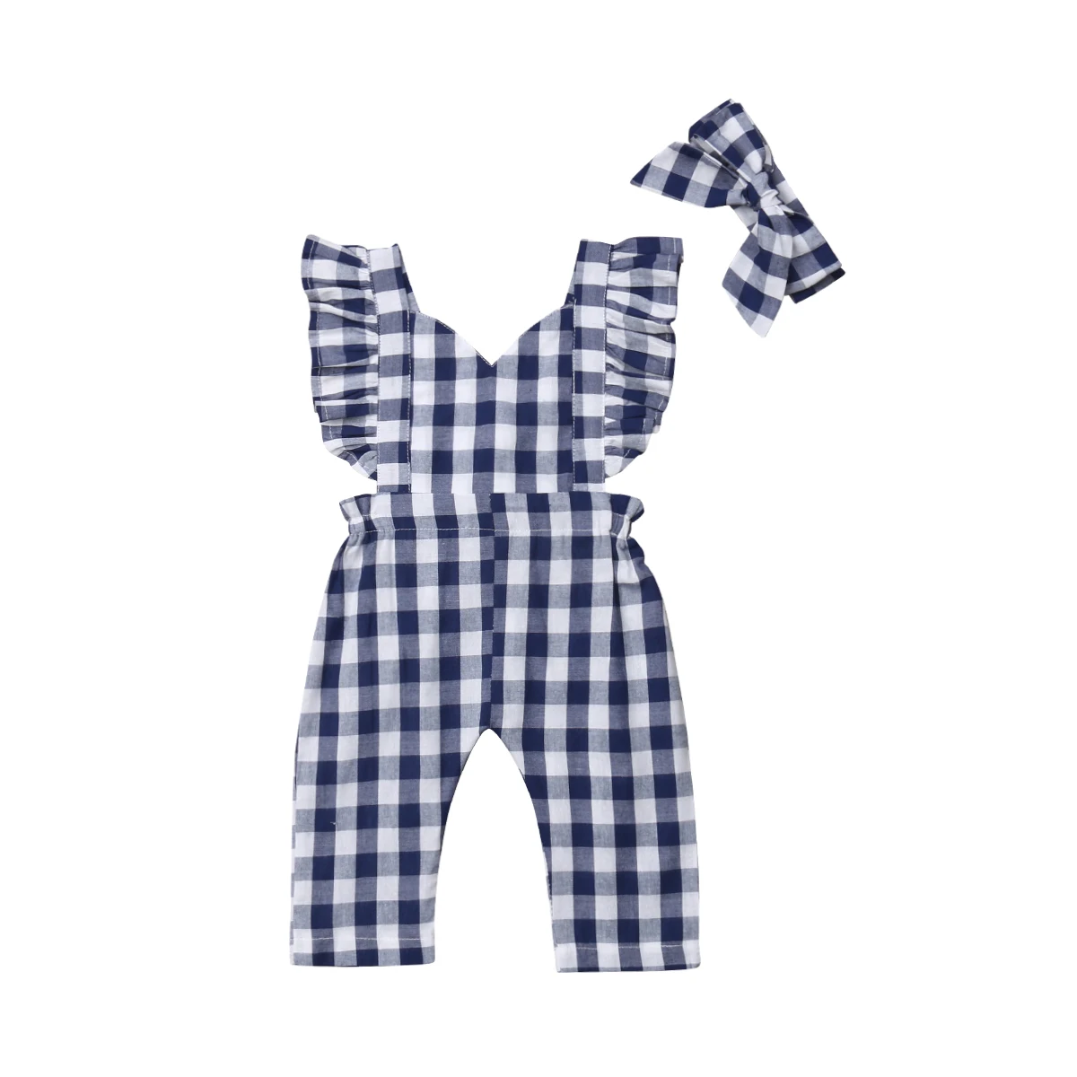 

0-24m Toddler Kids Baby Girls Summer Sleeveless Plaid Clothes Cotton Jumpsuit Baby Clothing