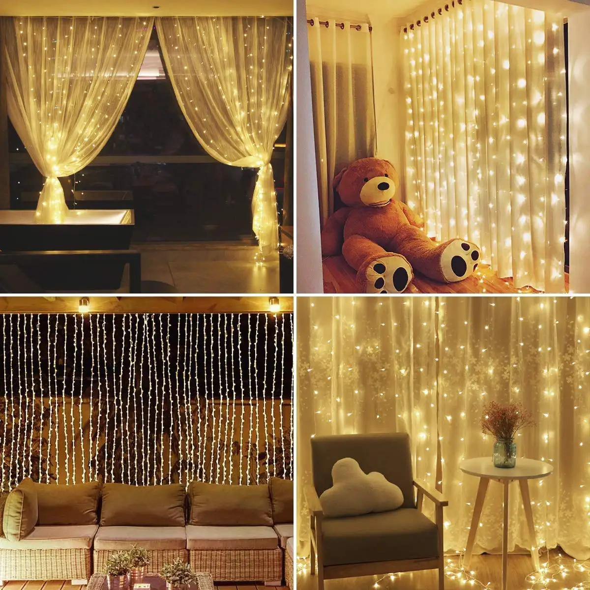 

Smuxi Curtain LED Light String 3X3M 300LEDs Outdoor Icicle Christmas Fairy Light String Wedding Garden Fairy Wreath AC110V