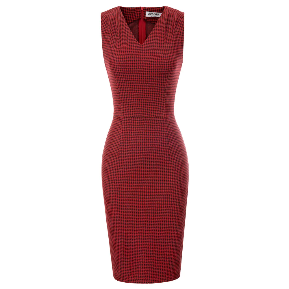 

Grace Karin Womens Plaid Vintage 50s 40s Sleeveless V Neck Party OL Style Dress