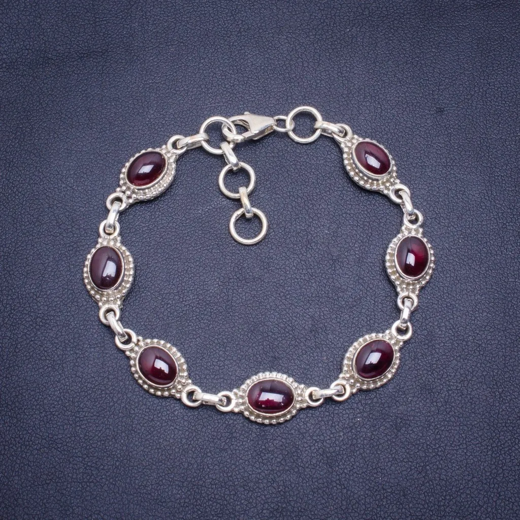 

Natural Amethyst Handmade Unique 925 Sterling Silver Bracelet 6.75-7.75" A3076