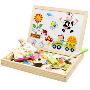 

Cartoon Kids Educational Toys Wooden Puzzles For Children Puzzle Figure Animals Farming Magnetic Puzzles Drawing Board