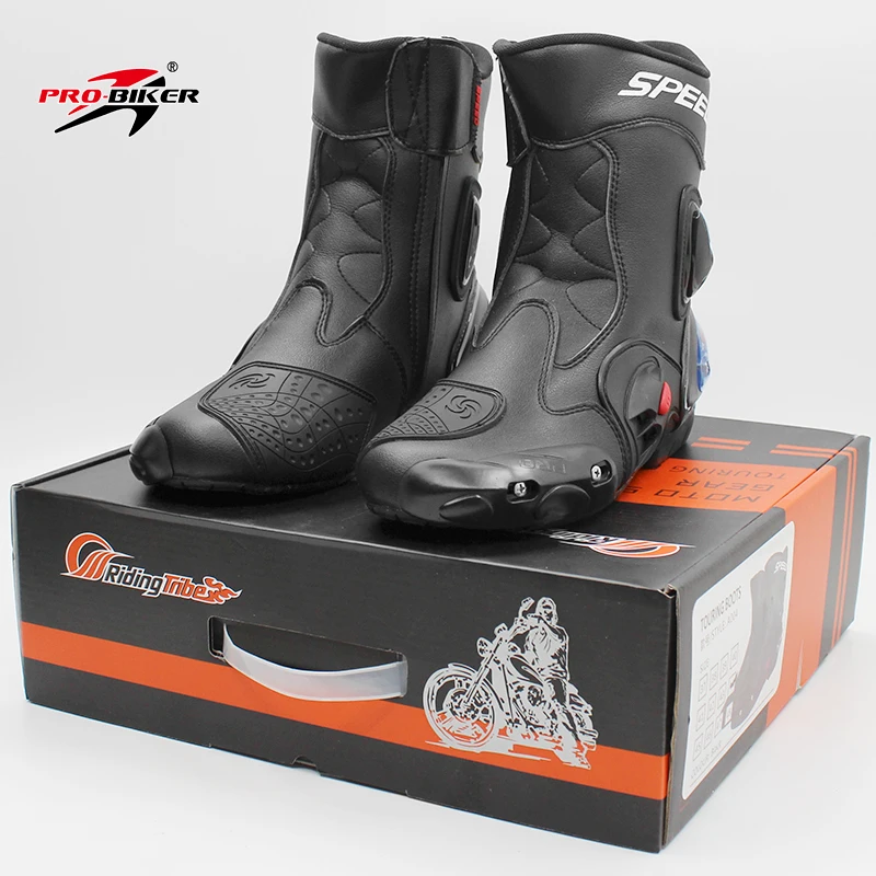 PRO-BIKER/скоростные ботильоны с защитным механизмом; ботинки в байкерском стиле; обувь в байкерском стиле для езды на мотоцикле; гоночные ботинки для мотокросса; цвет черный, красный, белый