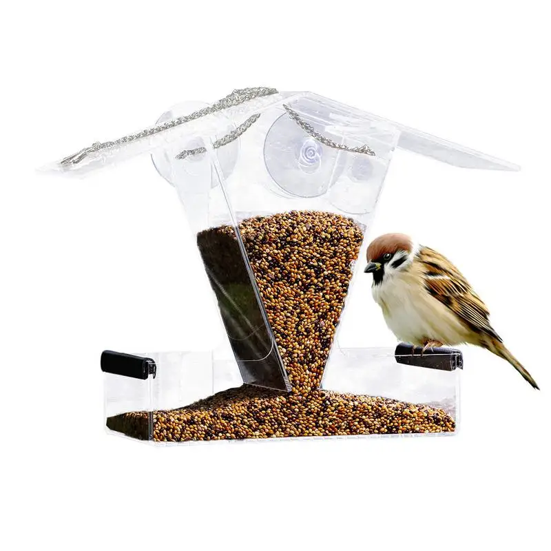 

Transparent Acrylic Adsorption Type Outdoor Bird Feeder Acrylic Suspension Anti-Sprinkler Automatic Feeding Food Box