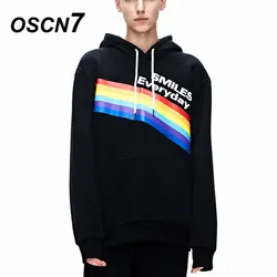 OSCN7 4 Цвет в радужную полоску дизайн пару толстовки с капюшоном Мода Oversizer тенденция Повседневное Уличная толстовки Для мужчин D189