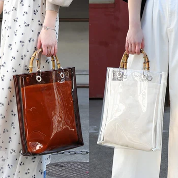

Women's Handbags Bamboo Tote Bag Large Bag Transparent PVC Plastic Bag Luxury Handbags Women Bags Designer Bolsa Feminina
