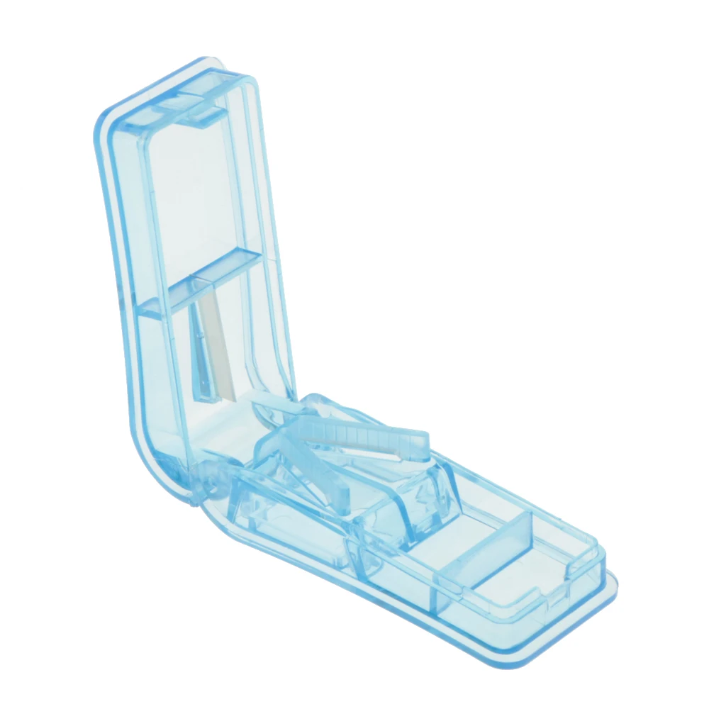 

3-in-1 Tablets Cutter Crusher Grinder Cut Splitter Divider Case Dispenser Medicine Pills Storage Container Blue