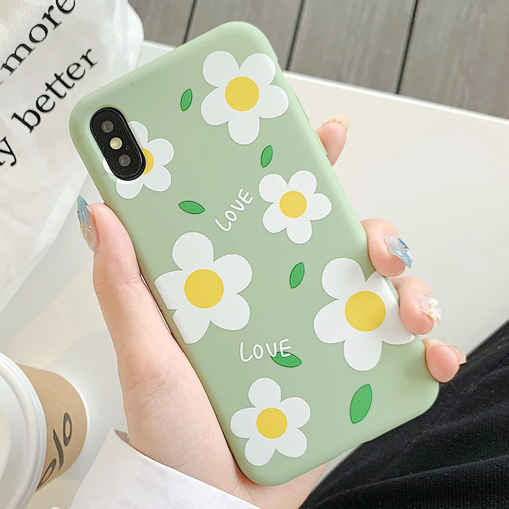 JONSNOW Matte Phone Case for iPhone 6S 6P 7 8 Plus Small Daisy Pattern Soft Silicone Cases X XR XS Max Capa Fundas |