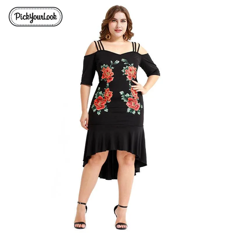

Plus Size Spaghetti Strap Women Dresses Short Sleeve Off Shoulder Female Lady Midi Dress Summer Floral Robe Femme D40