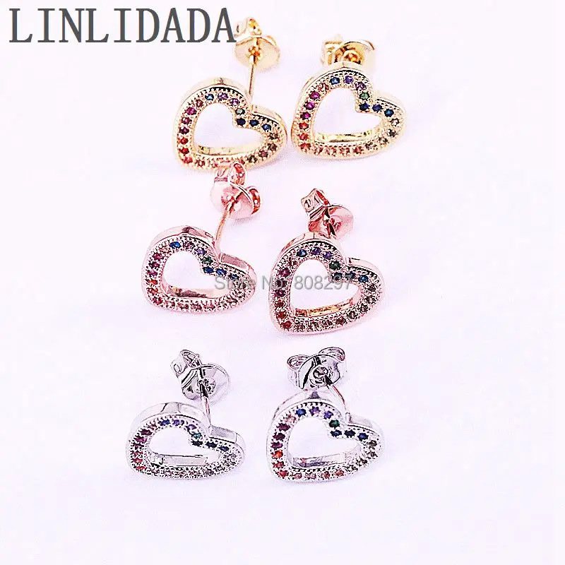 

10Pair Wholesale New Fashion Colorful Cubic Zircon Micro Pave Jewelry Heart Shape Stud Earrings