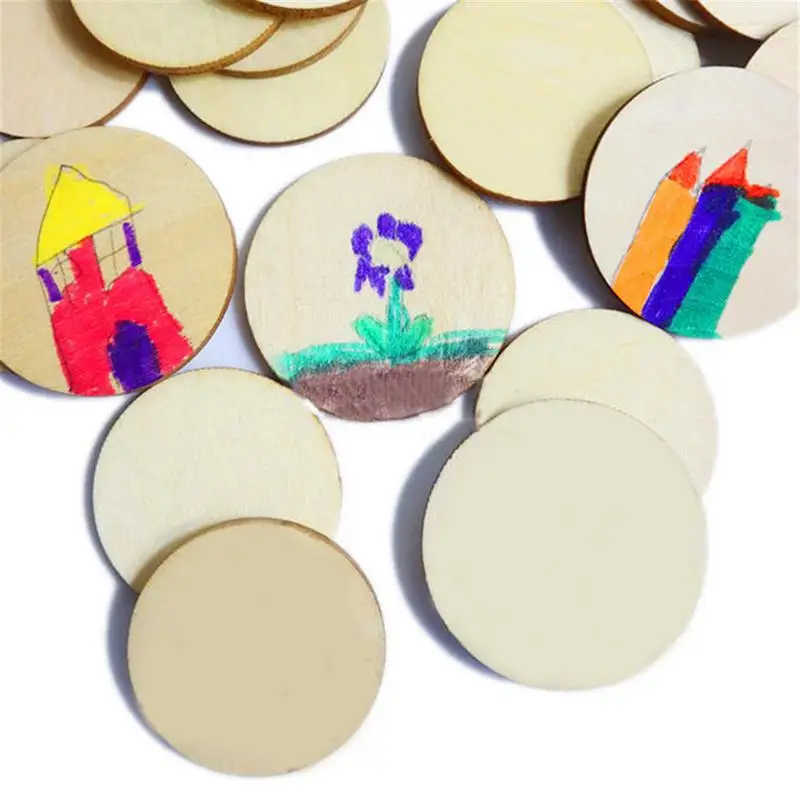 50 шт. круглый деревянный Детская DIY живопись поставки легкий и прочный круглый диск украшение праздника может быть окрашены