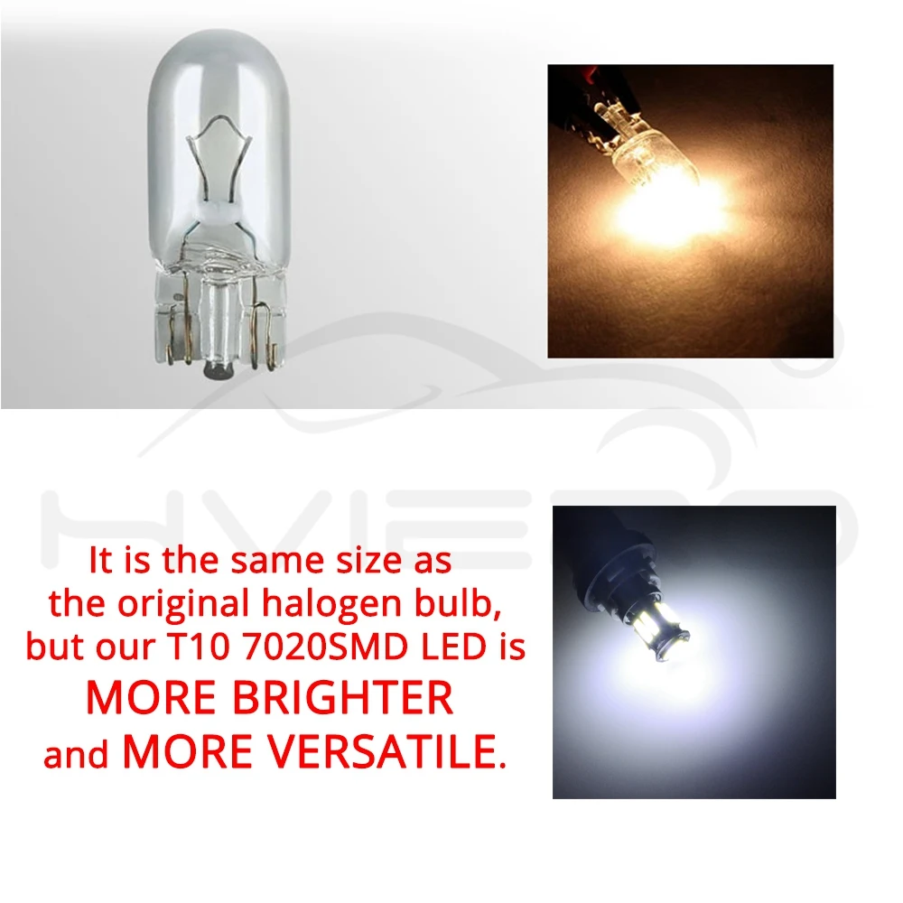 W5W 10 Led 7020 SMD Car T10 LED 194 168 Wedge Replacement Reverse Instrument Panel Lamp White Blue Bulbs For Clearance Lights