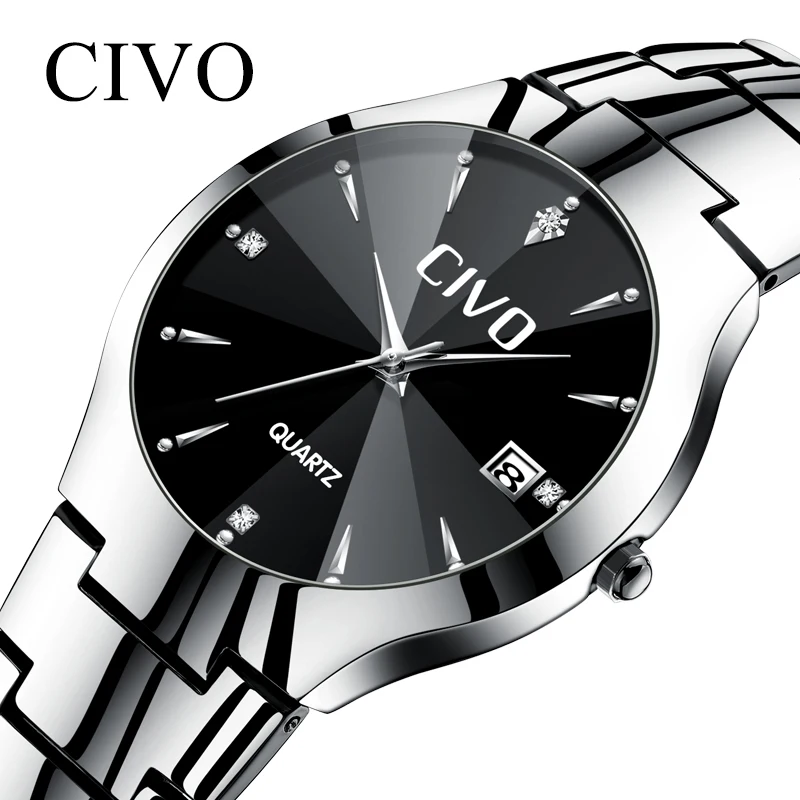 

CIVO Couple Watches Waterproof Calendar Luxury Top Brand Watch Mens Stainless Steel Strap Sports Wristwatch Men Women Clock