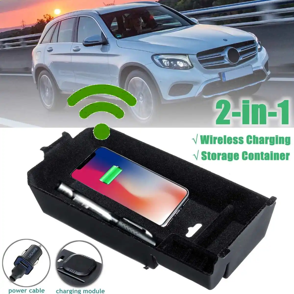 Телефон беспроводной зарядки центральный подлокотник коробка для хранения для Mercedes Benz GLC/C класс LHD 12 В DC беспроводной зарядный инструмент