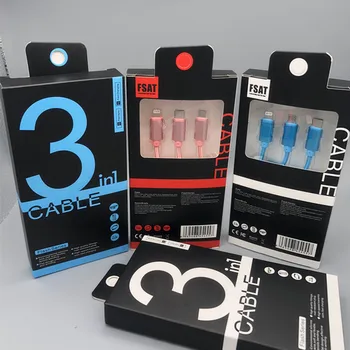 

500pcs/ Original Nylon Braided 3 In 1 Cable 2A usb Charging Cable for iphone samsung micro android type c cable with packaging