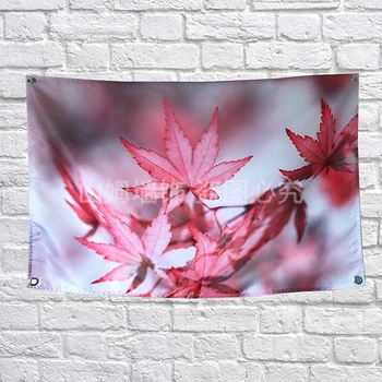 

Red maple leaf Poster Scrolls Bar Cafes Indoor Home Decoration Banners Hanging Art Waterproof Cloth Wall Painting Print Art